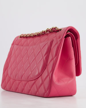 Chanel Deep Pink Classic Jumbo Double Flap Bag in Lambskin Leather and Gold Hardware