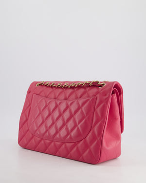 Chanel Deep Pink Classic Jumbo Double Flap Bag in Lambskin Leather and Gold Hardware