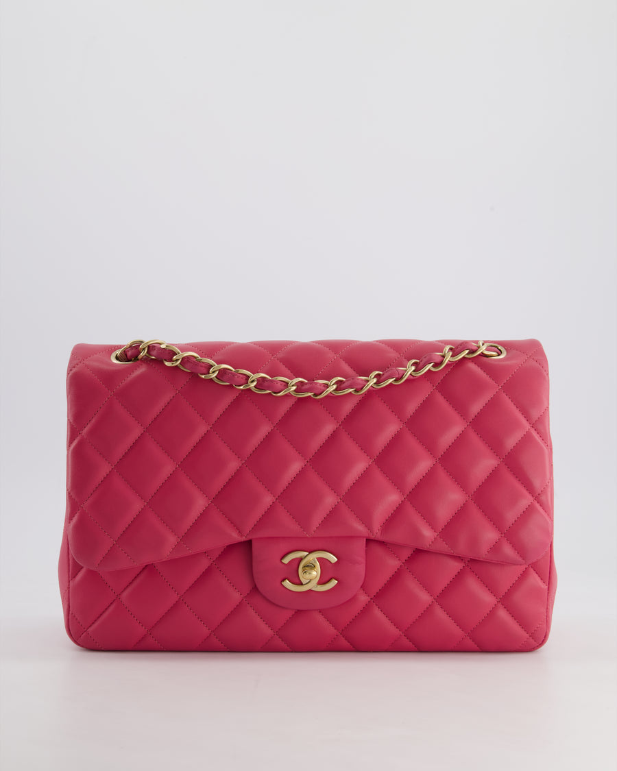 Chanel Deep Pink Classic Jumbo Double Flap Bag in Lambskin Leather and Gold Hardware