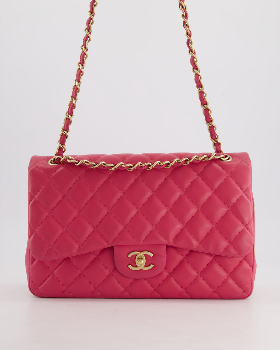 Chanel Deep Pink Classic Jumbo Double Flap Bag in Lambskin Leather and Gold Hardware