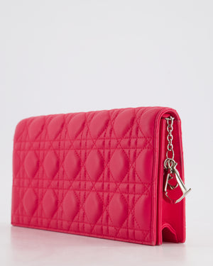 Christian Dior Strawberry Pink Lady Dior Voyager Long Clutch with Champagne Gold Hardware