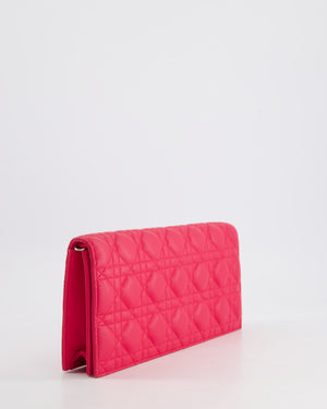 Christian Dior Strawberry Pink Lady Dior Voyager Long Clutch with Champagne Gold Hardware