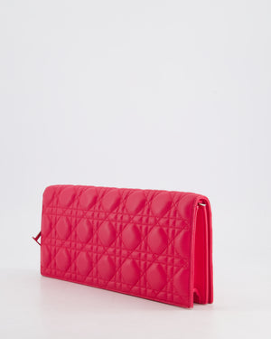 Christian Dior Strawberry Pink Lady Dior Voyager Long Clutch with Champagne Gold Hardware