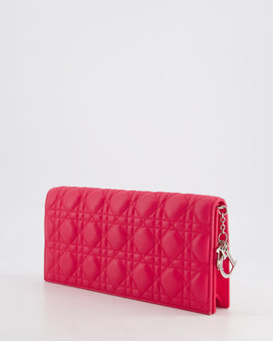 Christian Dior Strawberry Pink Lady Dior Voyager Long Clutch with Champagne Gold Hardware