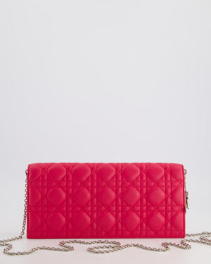 Christian Dior Strawberry Pink Lady Dior Voyager Long Clutch with Champagne Gold Hardware