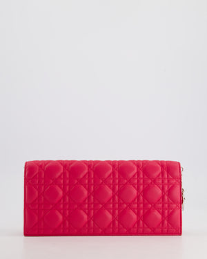 Christian Dior Strawberry Pink Lady Dior Voyager Long Clutch with Champagne Gold Hardware