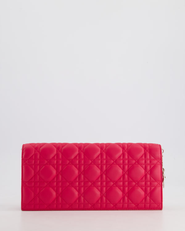 Christian Dior Strawberry Pink Lady Dior Voyager Long Clutch with Champagne Gold Hardware