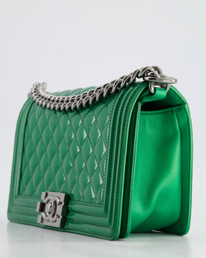 Chanel Green Sparkly Patent Leather Medium Boy Bag With Gunmetal Hardware