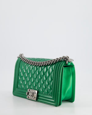 Chanel Green Sparkly Patent Leather Medium Boy Bag With Gunmetal Hardware