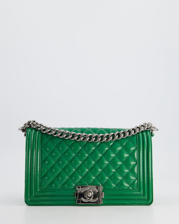 Chanel Green Sparkly Patent Leather Medium Boy Bag With Gunmetal Hardware