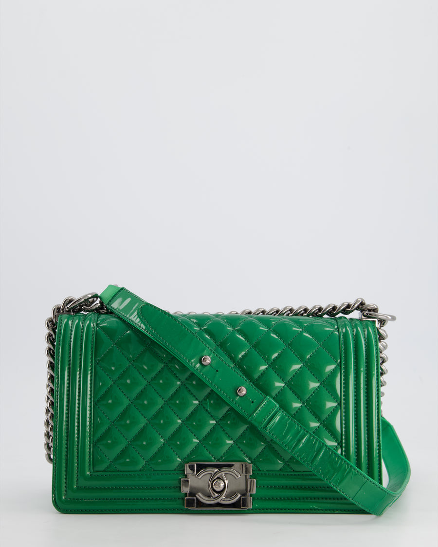 Chanel Green Sparkly Patent Leather Medium Boy Bag With Gunmetal Hardware