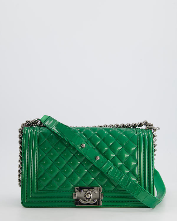 Chanel Green Sparkly Patent Leather Medium Boy Bag With Gunmetal Hardware