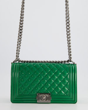 Chanel Green Sparkly Patent Leather Medium Boy Bag With Gunmetal Hardware