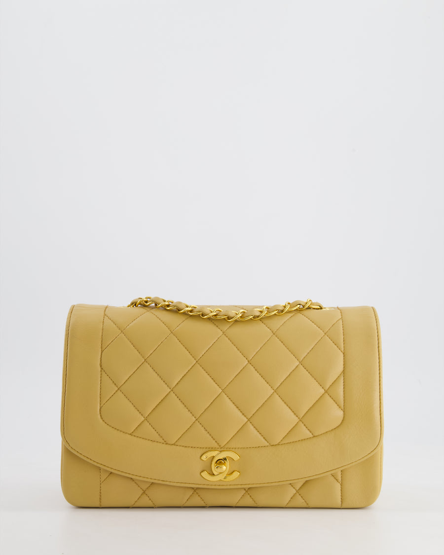 Chanel Vintage Single Flap Diana Bag in Beige Lambskin Leather With 24K Gold Hardware