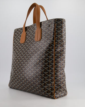 Goyard Voltaire Tan and Black Shoulder Tote Bag in Goyardine Canvas and Chevroches Calfskin