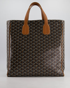 Goyard Voltaire Tan and Black Shoulder Tote Bag in Goyardine Canvas and Chevroches Calfskin