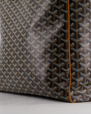 Goyard Voltaire Tan and Black Shoulder Tote Bag in Goyardine Canvas and Chevroches Calfskin