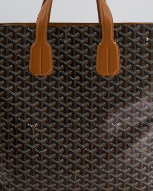 Goyard Voltaire Tan and Black Shoulder Tote Bag in Goyardine Canvas and Chevroches Calfskin