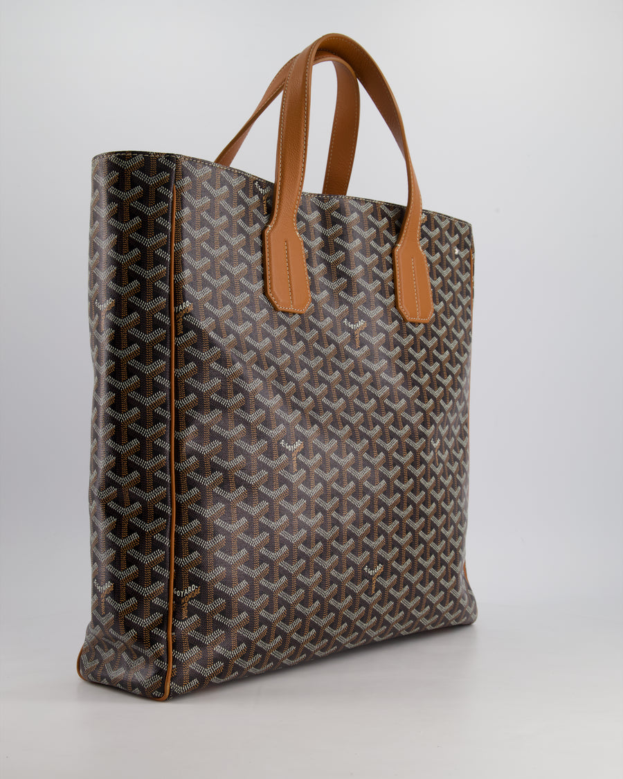 Goyard Voltaire Tan and Black Shoulder Tote Bag in Goyardine Canvas and Chevroches Calfskin