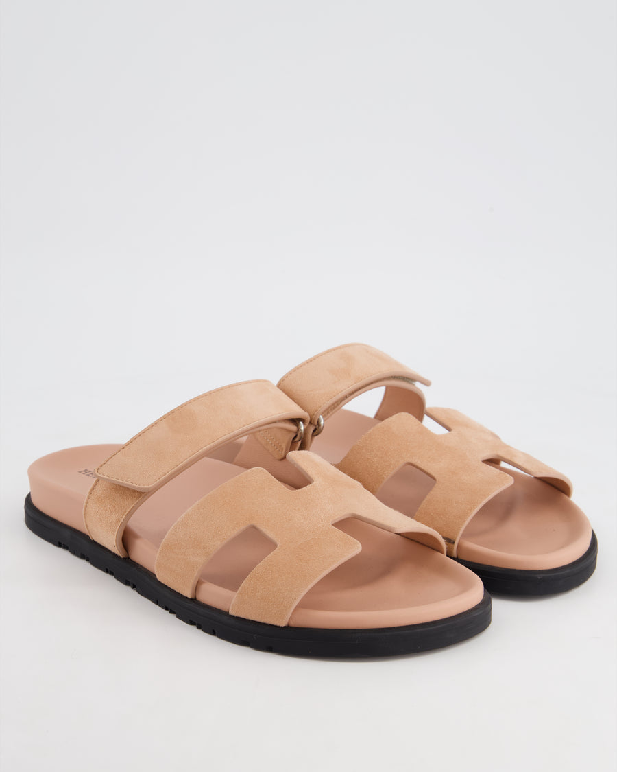 *HOT* Hermès Rose Porcelain Suede Chypre Sandals Size EU 39.5