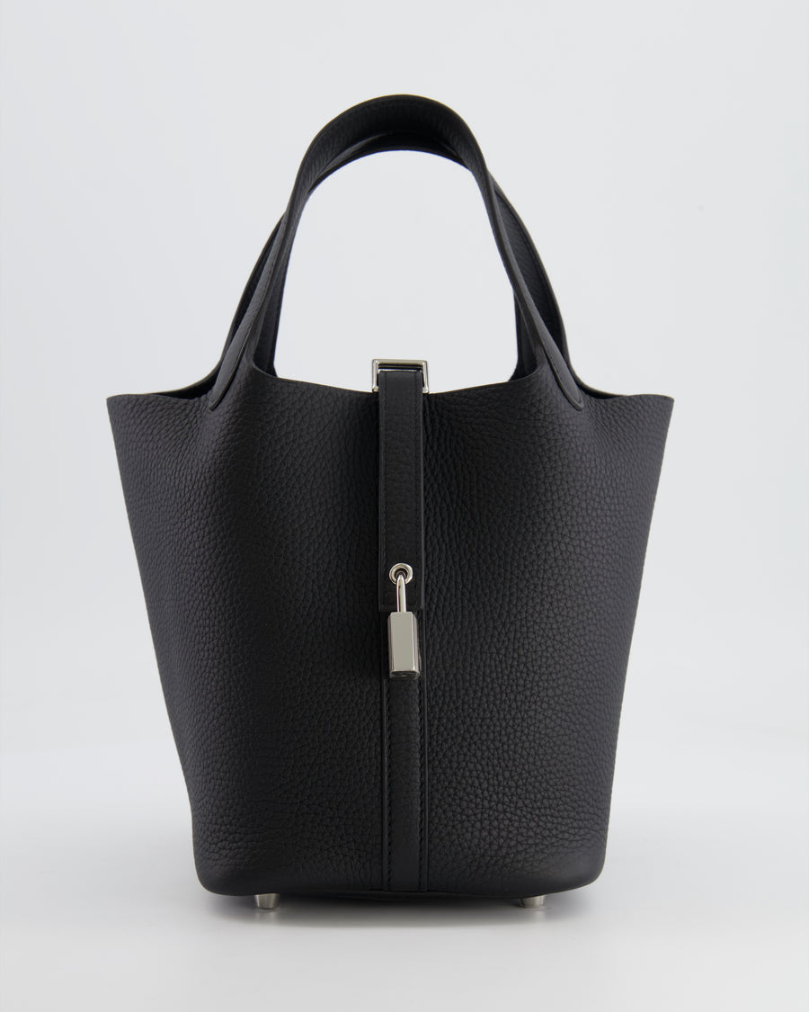 *RARE* Hermes Picotin 18cm Lock Bag in Noir Clemence Leather with Palladium Hardware