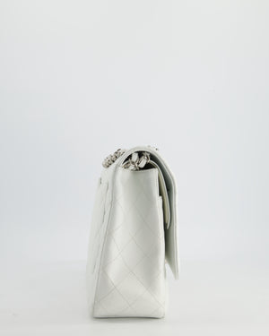 Chanel White Classic Maxi Double Flap Bag in Caviar Leather with Silver Hardware