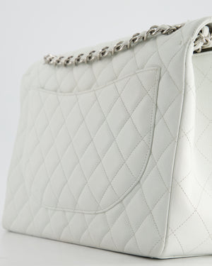 Chanel White Classic Maxi Double Flap Bag in Caviar Leather with Silver Hardware