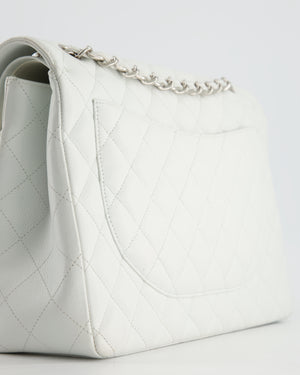 Chanel White Classic Maxi Double Flap Bag in Caviar Leather with Silver Hardware