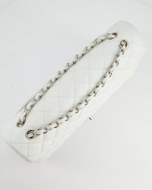 Chanel White Classic Maxi Double Flap Bag in Caviar Leather with Silver Hardware