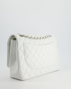 Chanel White Classic Maxi Double Flap Bag in Caviar Leather with Silver Hardware