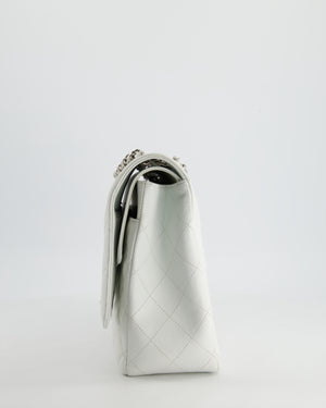 Chanel White Classic Maxi Double Flap Bag in Caviar Leather with Silver Hardware