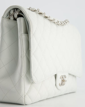 Chanel White Classic Maxi Double Flap Bag in Caviar Leather with Silver Hardware