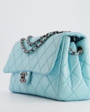 Chanel Baby Blue Single Flap Bag in Aged Calfskin Leather with Ruthenium Hardware