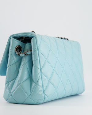 Chanel Baby Blue Single Flap Bag in Aged Calfskin Leather with Ruthenium Hardware