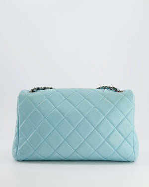 Chanel Baby Blue Single Flap Bag in Aged Calfskin Leather with Ruthenium Hardware