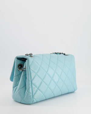 Chanel Baby Blue Single Flap Bag in Aged Calfskin Leather with Ruthenium Hardware