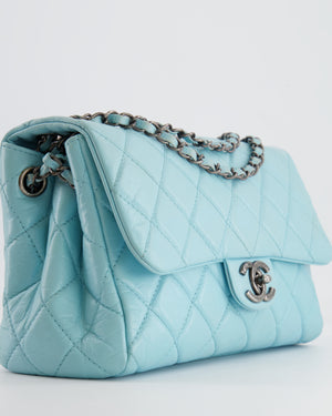 Chanel Baby Blue Single Flap Bag in Aged Calfskin Leather with Ruthenium Hardware