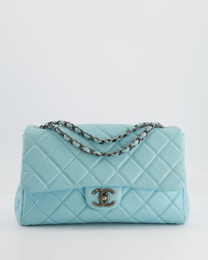 Chanel Baby Blue Single Flap Bag in Aged Calfskin Leather with Ruthenium Hardware