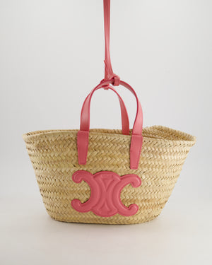 Celine Teen Classic Panier Raffia Tote Bag with Pink Logo Detail RRP £490