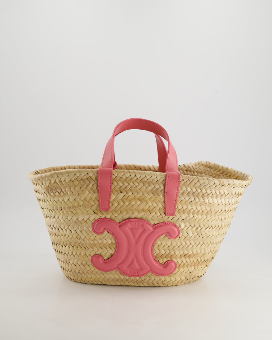 Celine Teen Classic Panier Raffia Tote Bag with Pink Logo Detail RRP £490