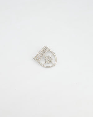 *HOT* Chanel Silver Crystal Large Brooch with CC and Logo Details