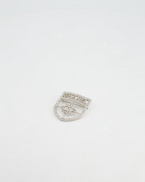 *HOT* Chanel Silver Crystal Large Brooch with CC and Logo Details