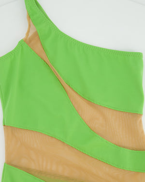 Norma Kamali Green One-Shoulder Mesh Asymmetric Swimsuit Size FR 34 (UK XS)