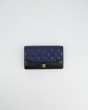 Chanel Navy Gabrielle CC Yen Wallet with Gold Hardware