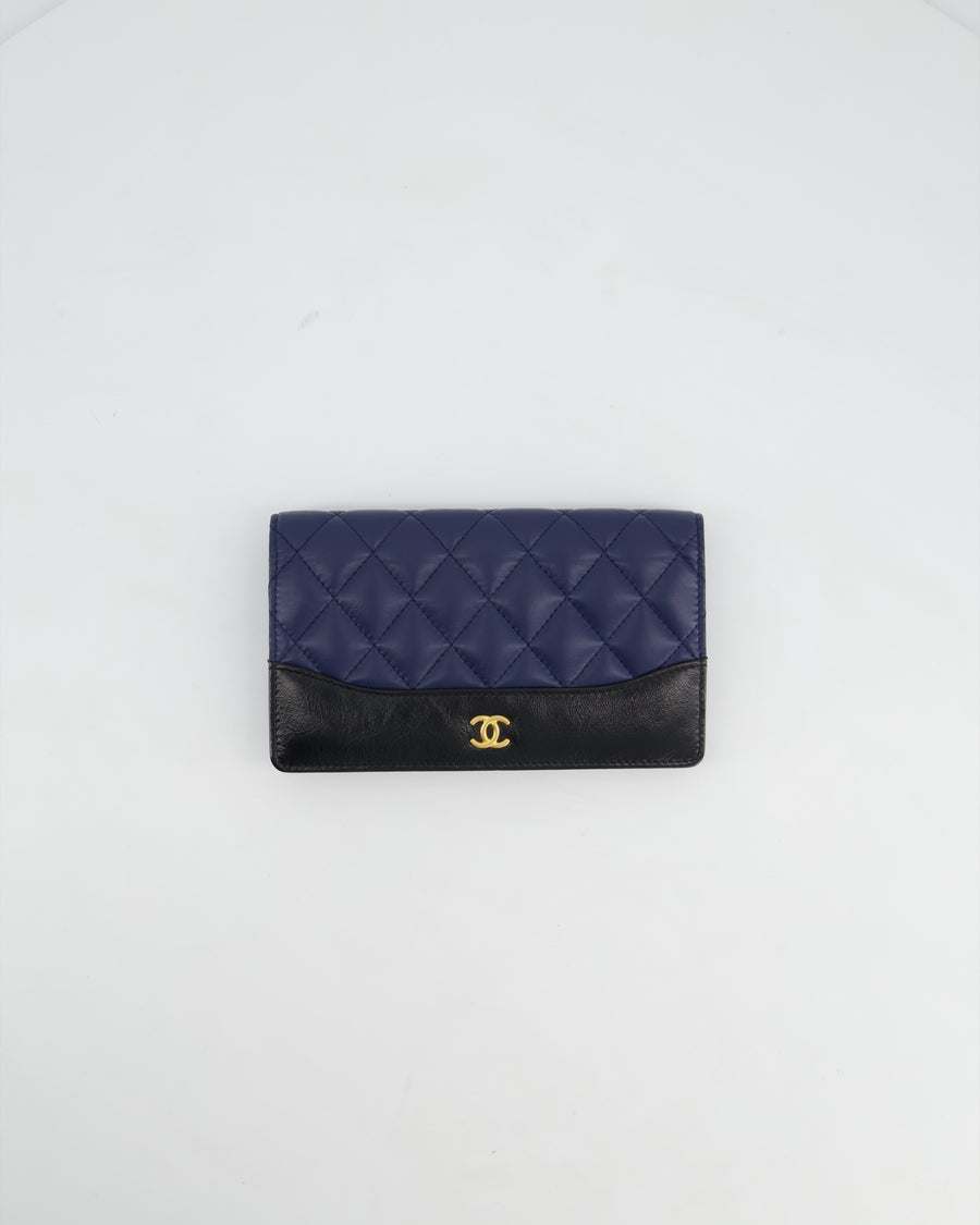 Chanel Navy Gabrielle CC Yen Wallet with Gold Hardware