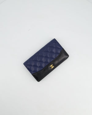 Chanel Navy Gabrielle CC Yen Wallet with Gold Hardware