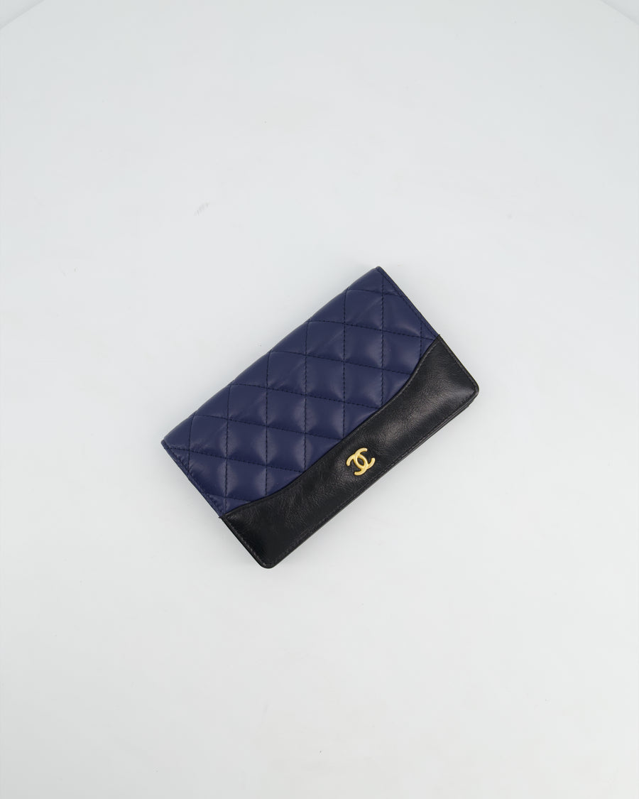 Chanel Navy Gabrielle CC Yen Wallet with Gold Hardware