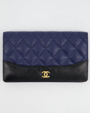 Chanel Navy Gabrielle CC Yen Wallet with Gold Hardware