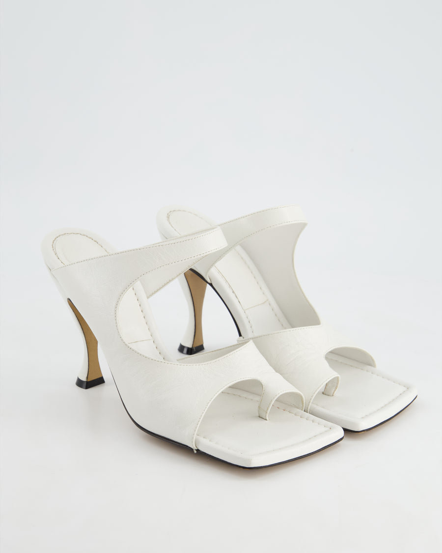 Bottega Veneta White Leather Cutout Split Toe Heeled Mules Size EU 38