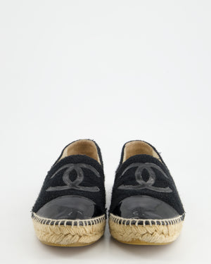 *FIRE PRICE* Chanel Black Terry CC Logo Espadrilles with Patent Leather Detail Size EU 42